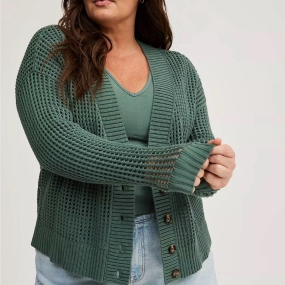 Torrid Dark Sage Green Button-Up Cardigan